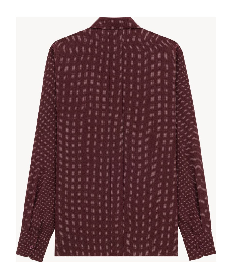 Saint Laurent Shirt In Dotted Silk Crepe De Chine In Bordeaux
