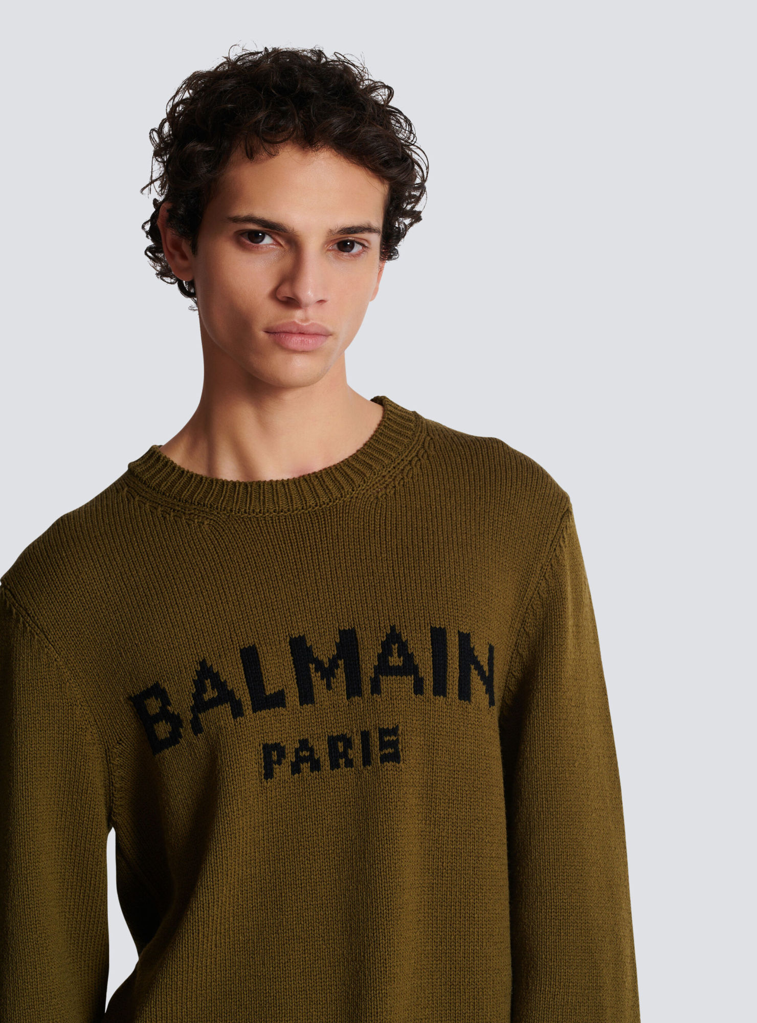 Shop Balmain Wool Paris Jumper In Brown