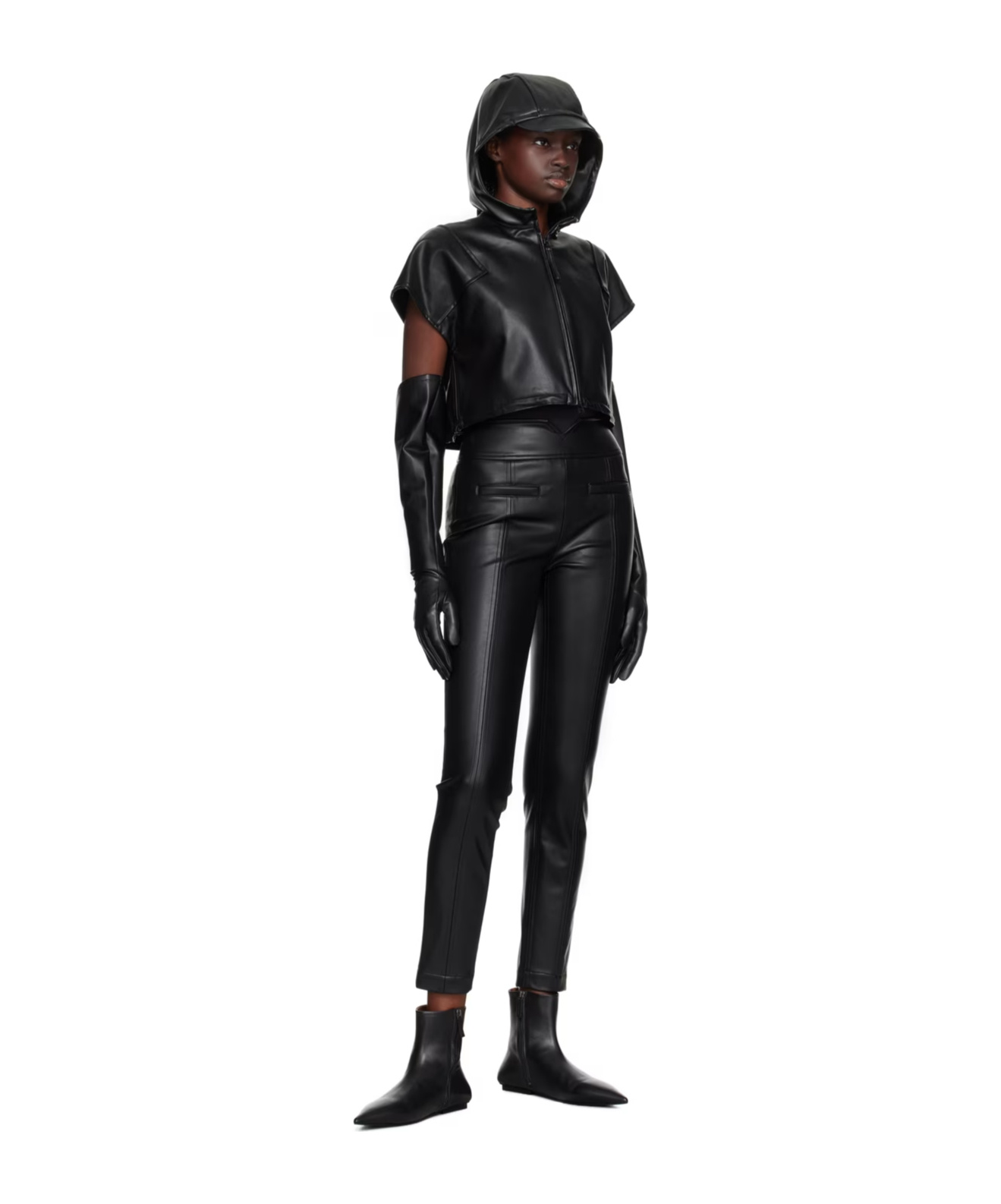 Issey Miyake Black Straight Seams Faux-leather Trousers In Black