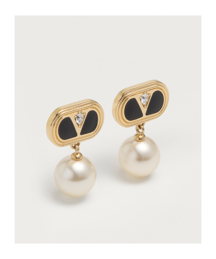 Valentino Garavani Oval Earrings With Swarovski Pearl Women In Yellow