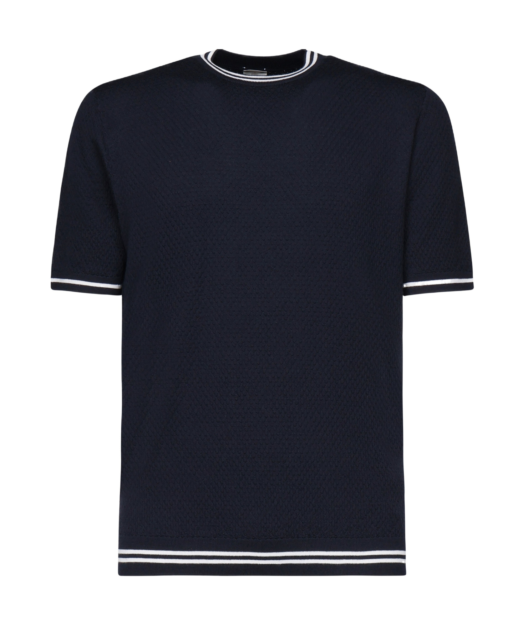Eleventy Blue Knit T Shirt With Contrasting Details In Black
