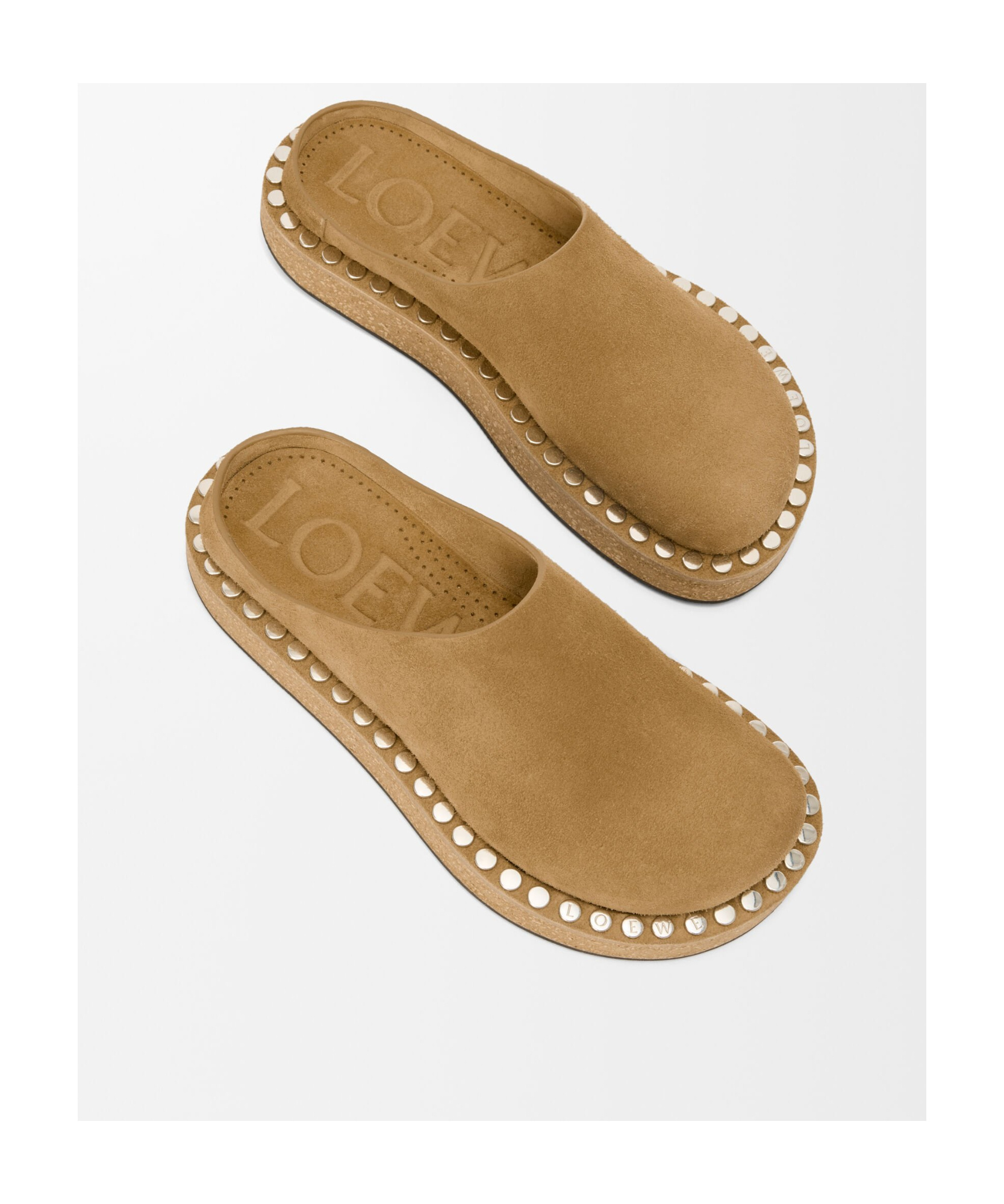 Loewe Rivet Suede Mules In Brown