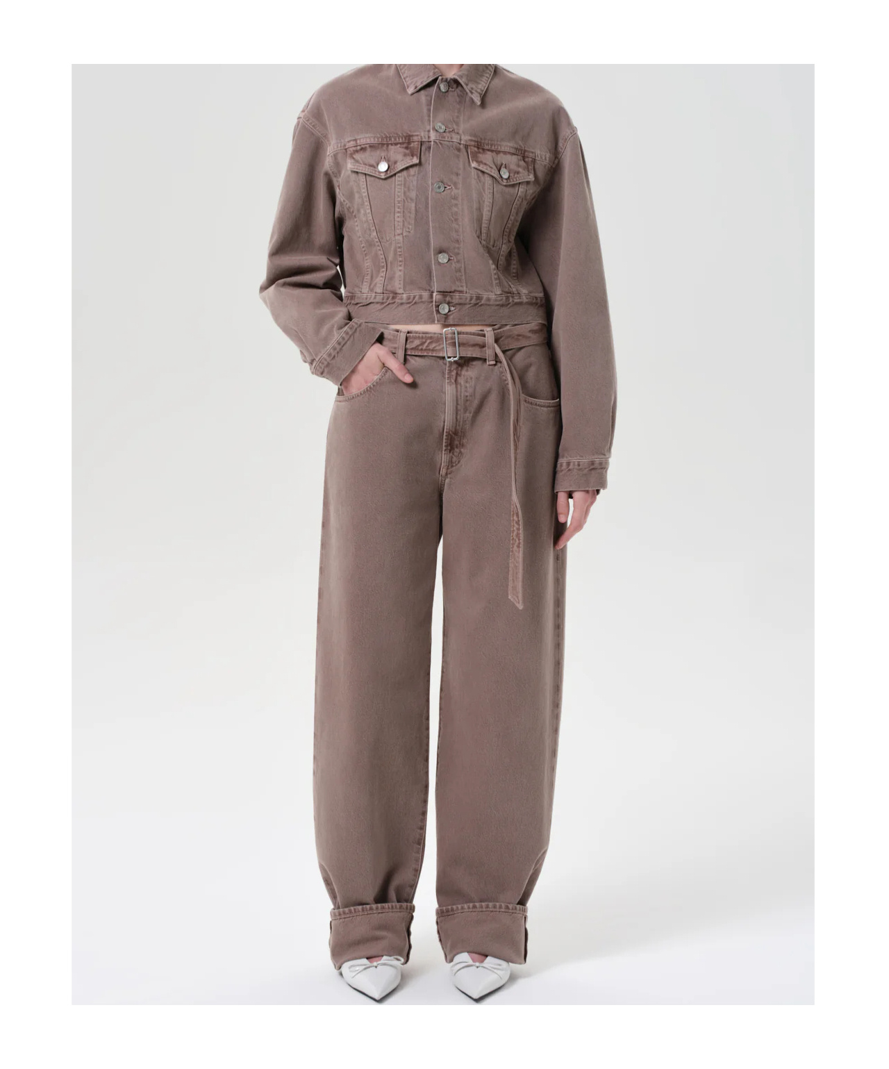 Agolde Mid-rise Denim Trousers In Brown