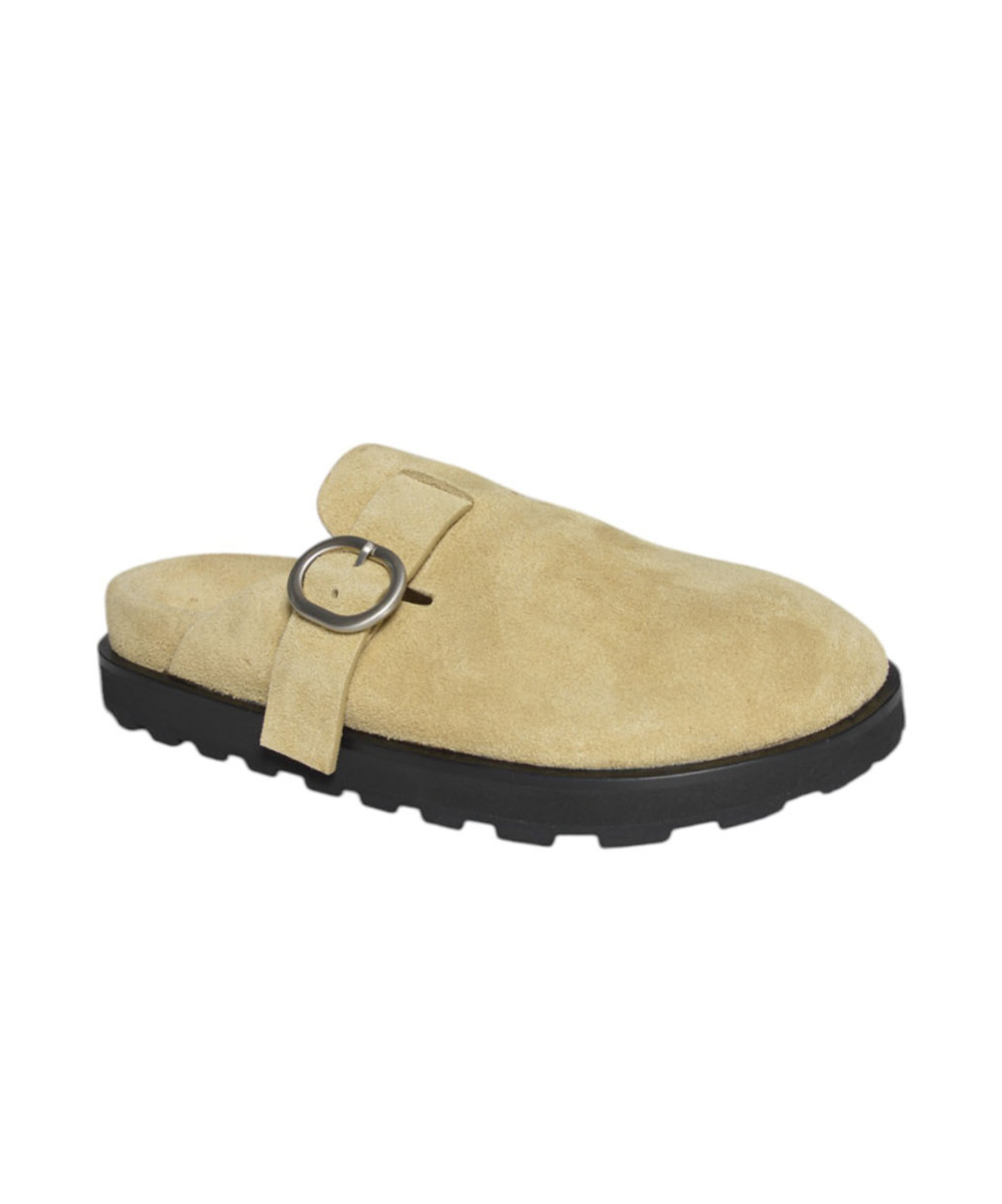 Jil Sander Camel Suede Flat Sabot In Green