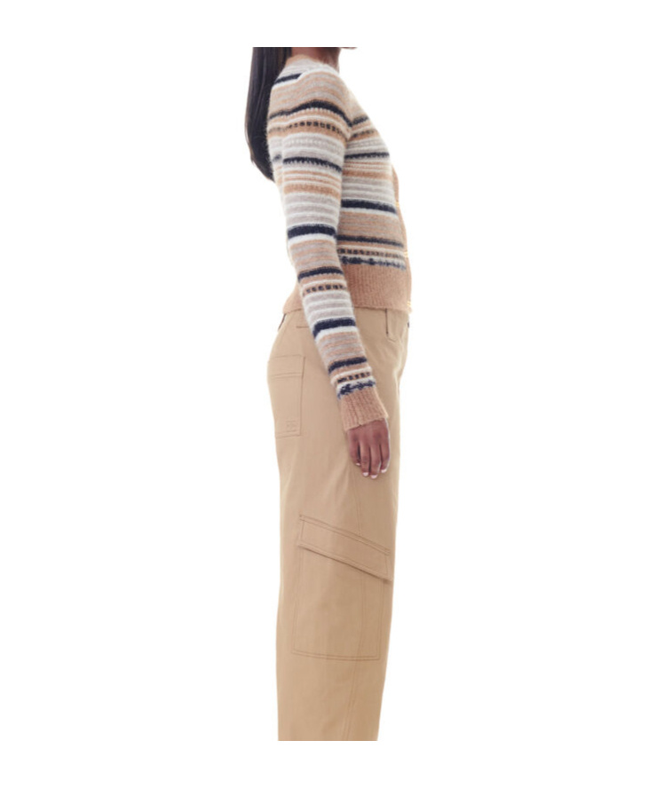 Ganni Regular Fit Cardigan With Stripe Pattern In Nude