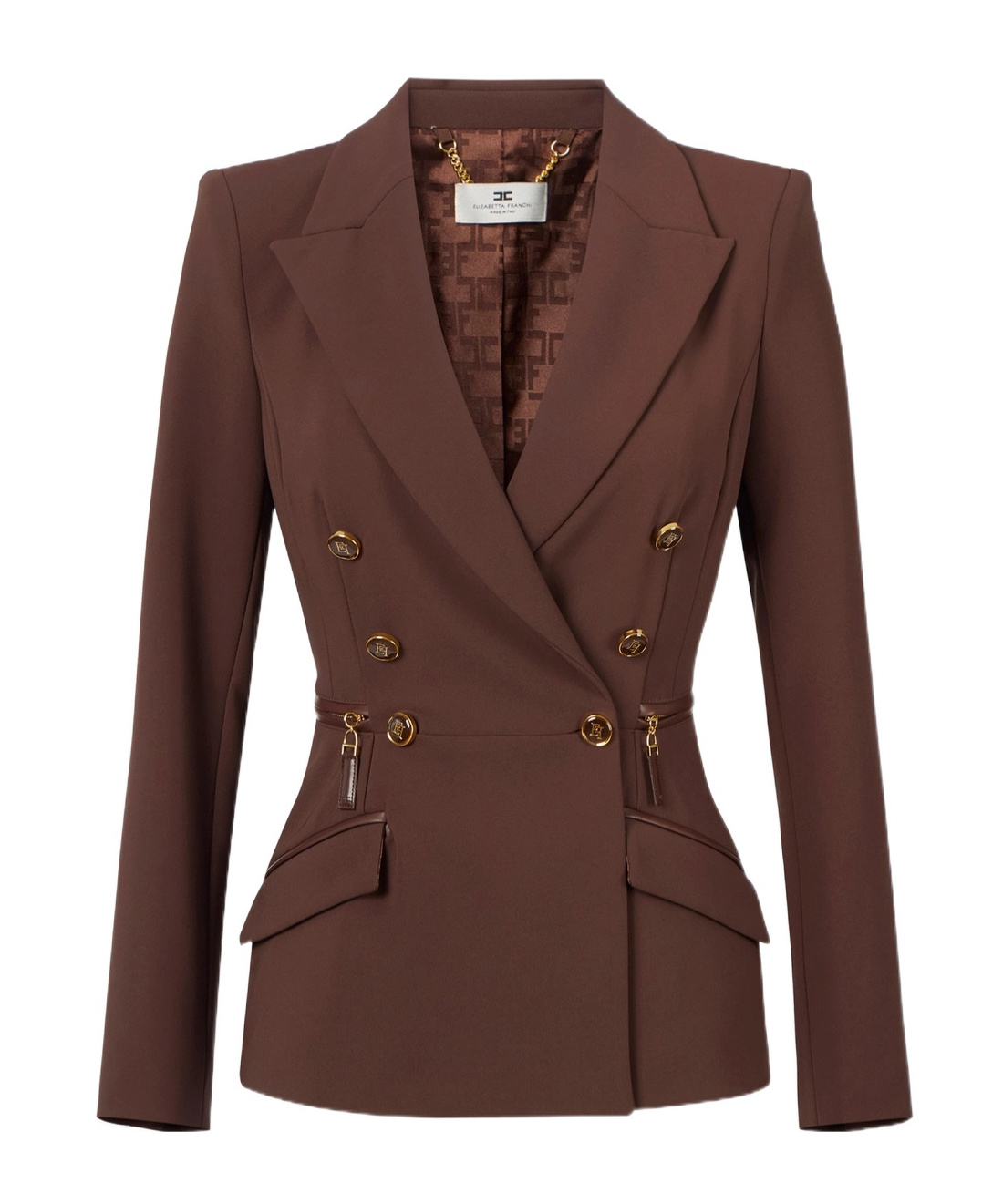 Elisabetta Franchi Double-breasted Zip-detail Jacket In Brown