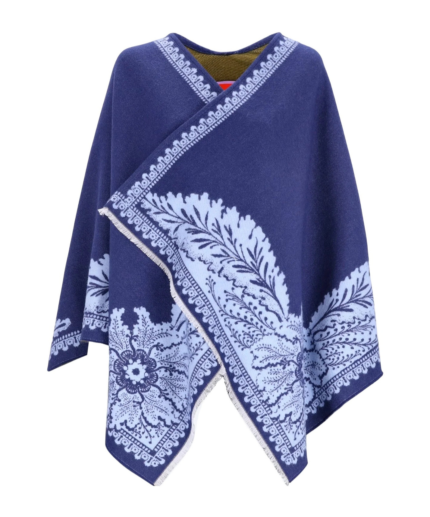 La Doublej Paisley-print Fringed Poncho In Blue