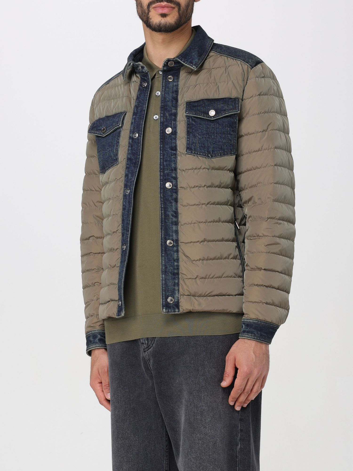 Moorer Jacket Nylon Denim Inserts In Brown