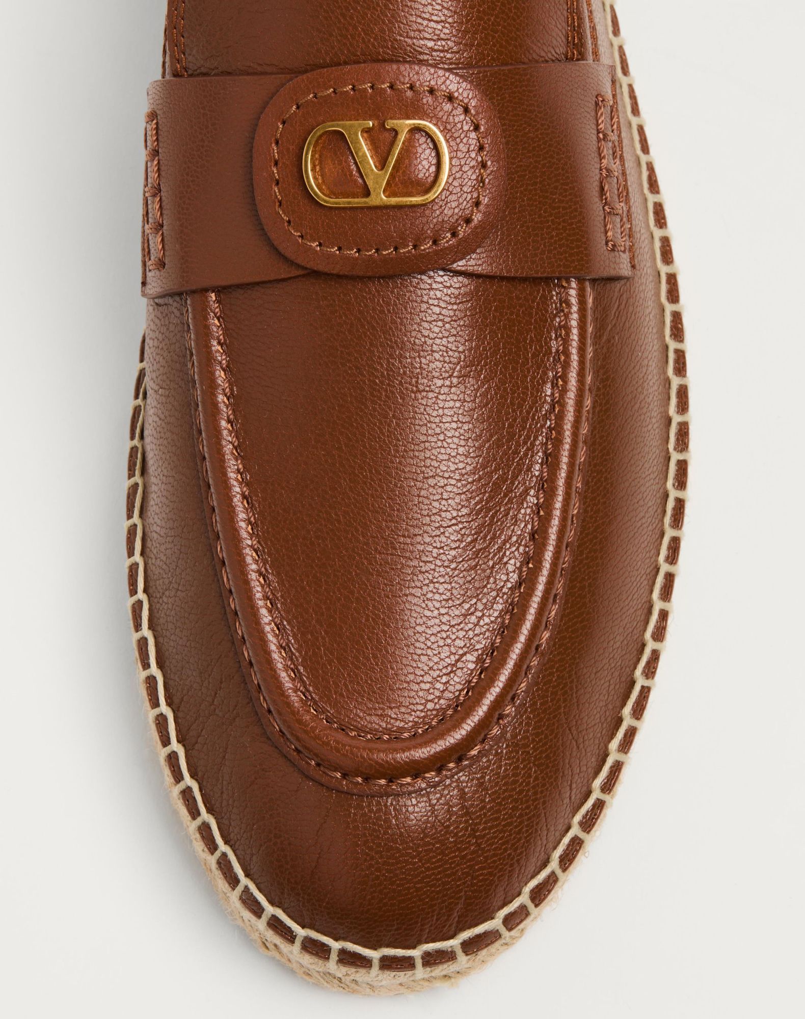 Valentino Garavani Caramel Leather Vlogo Espadrilles In Brown