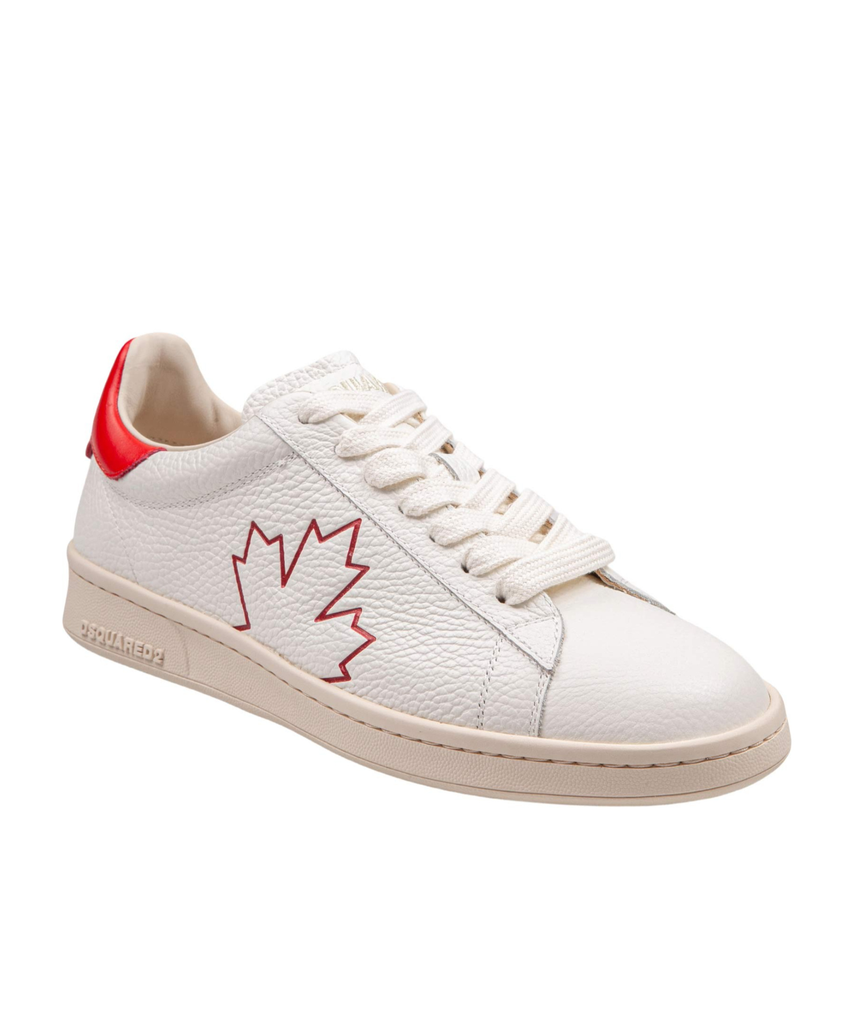 Dsquared2 Boxer Sneakers In Leather White And Red Color In White