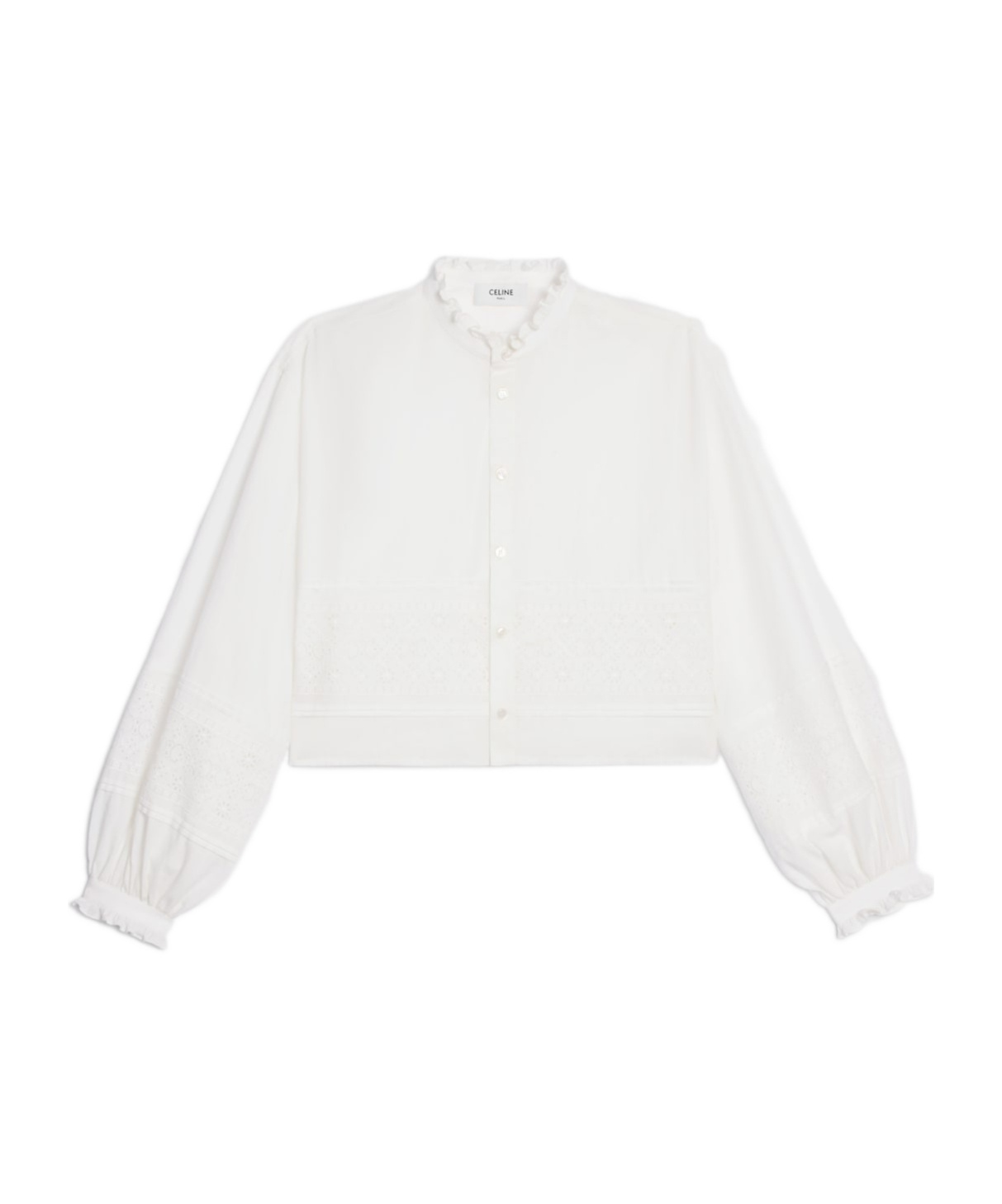 Celine Embroidered Shirt In Linen Cotton Cloth In White