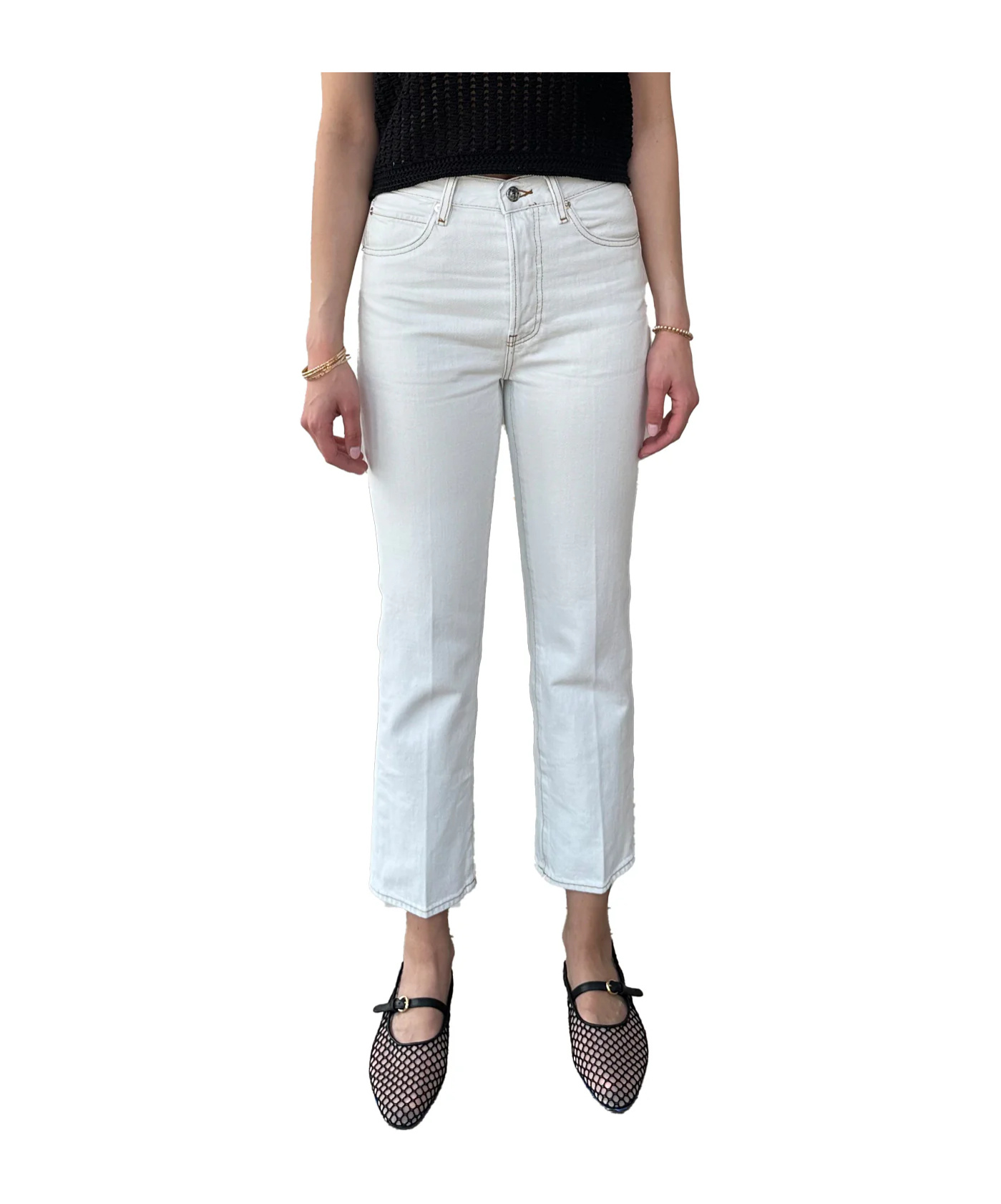 Frame Stiff Denim Jeans Belt Loops In White