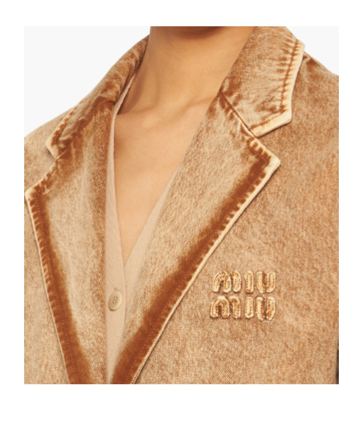Miu Miu Dyed-denim Blazer In Nude