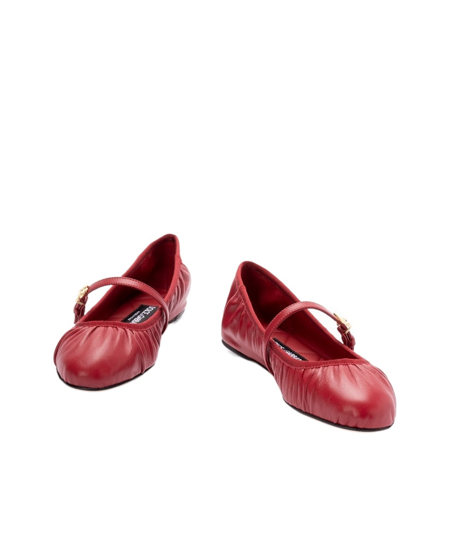 Dolce & Gabbana Nappa Leather Ballet Flats With Logo Buckle In Red