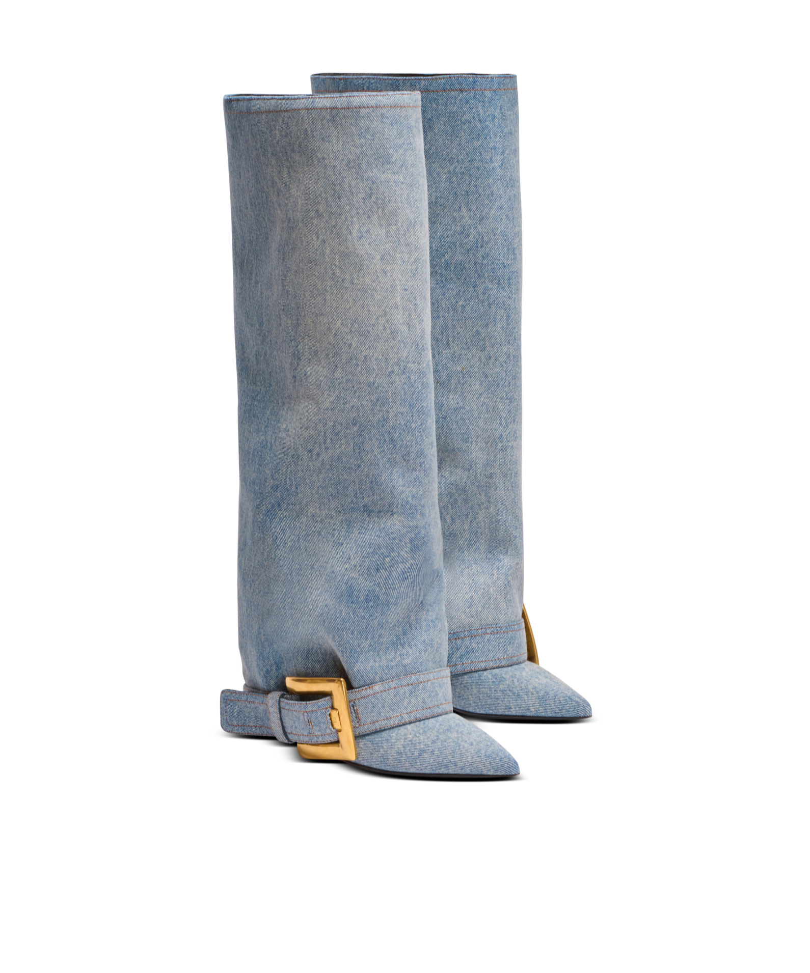 Balmain Anthem Denim Boots In Multi