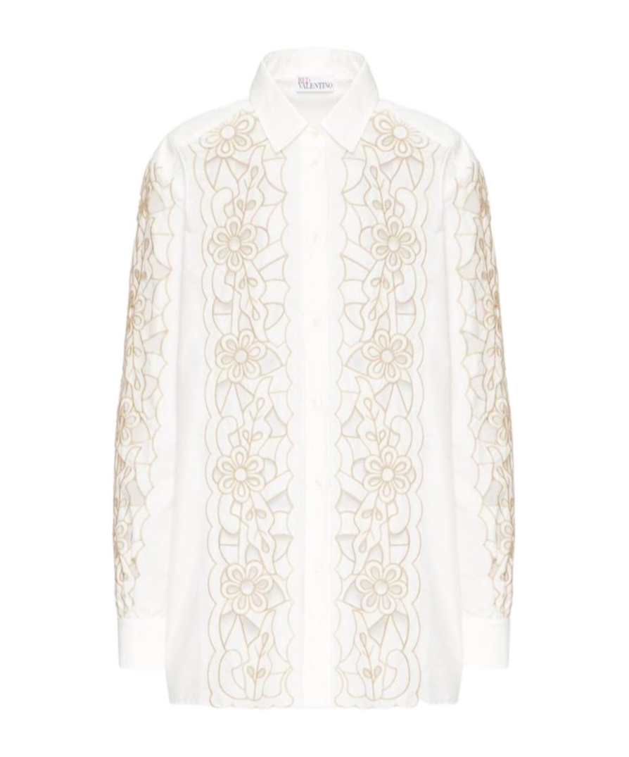 Red Valentino Flower Hollowed-out Embroidery Shirt In White