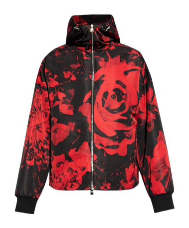 Alexander Mcqueen Wax Flower-print Hooded Jacket In Red