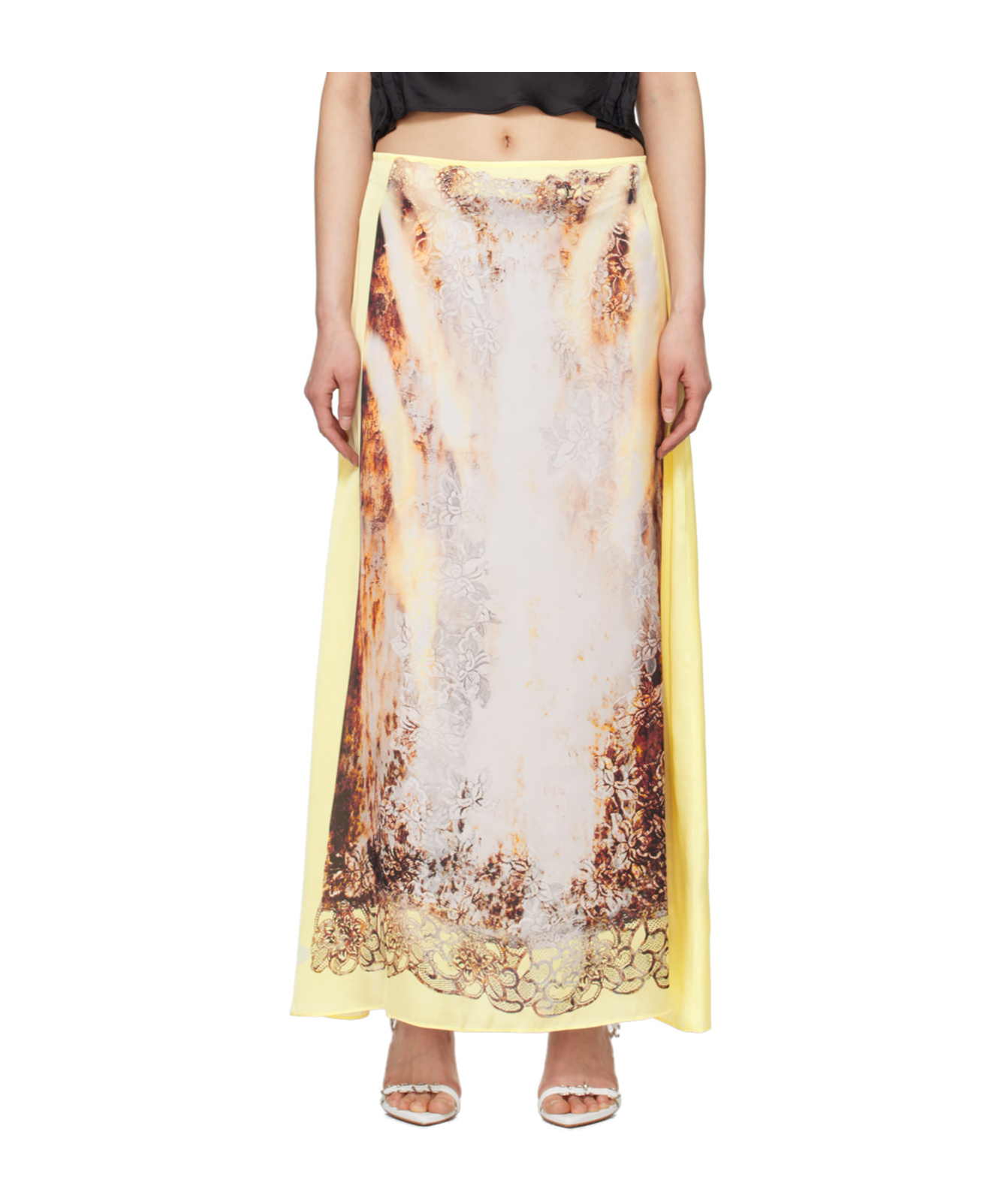 Y/project Yellow Lace Print Maxi Skirt In Yellow