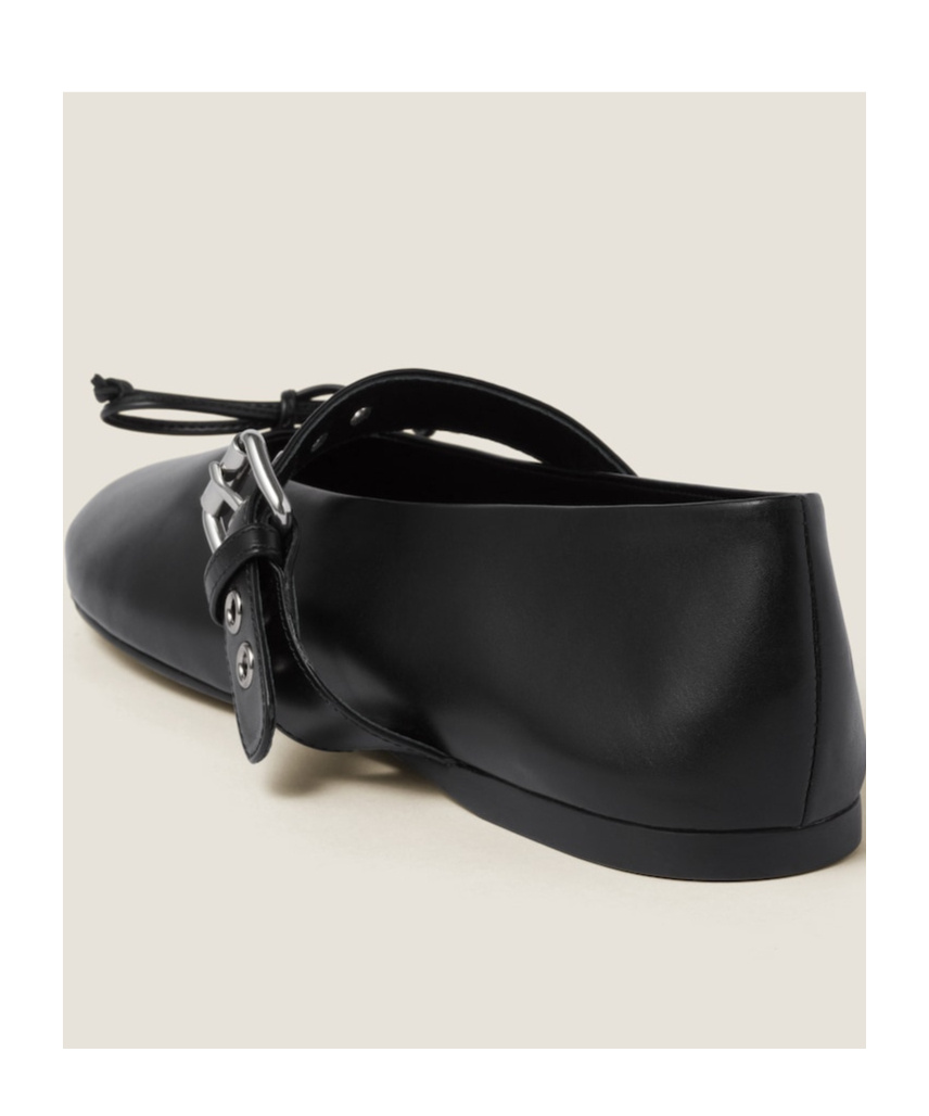 Miu Miu Buckled Leather Ballerina Shoes In Black