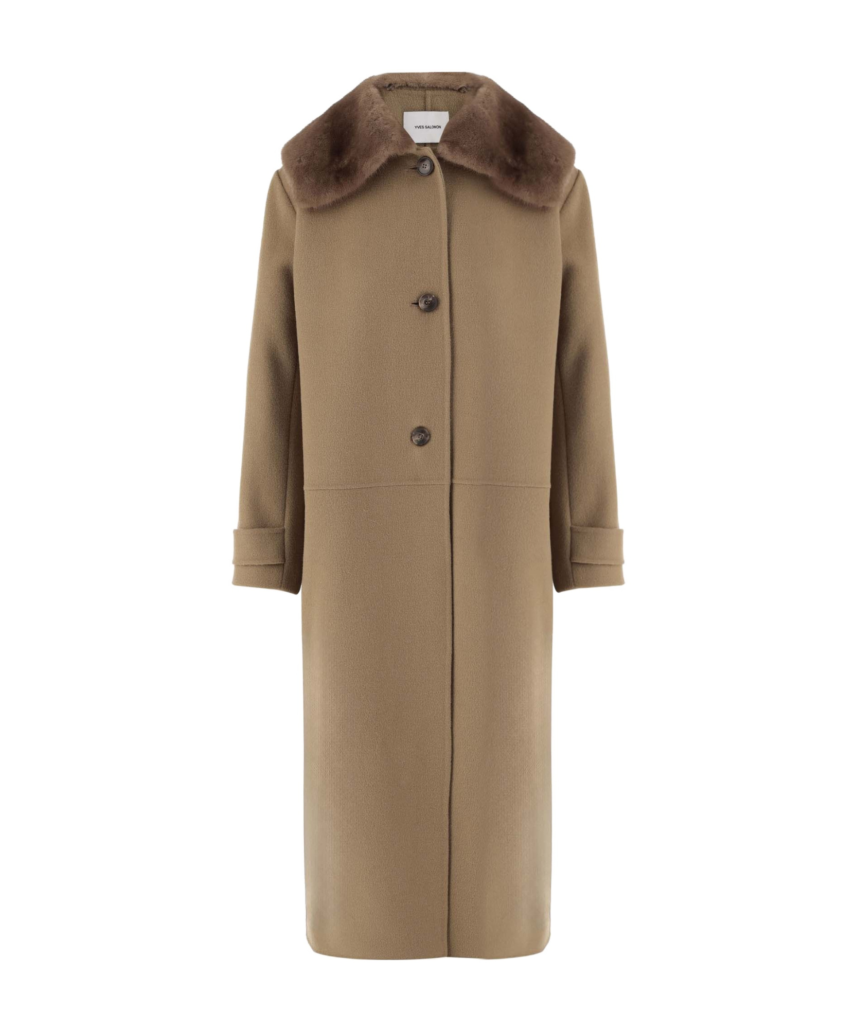 Shop Yves Salomon Long-sleeved Coat In Brown