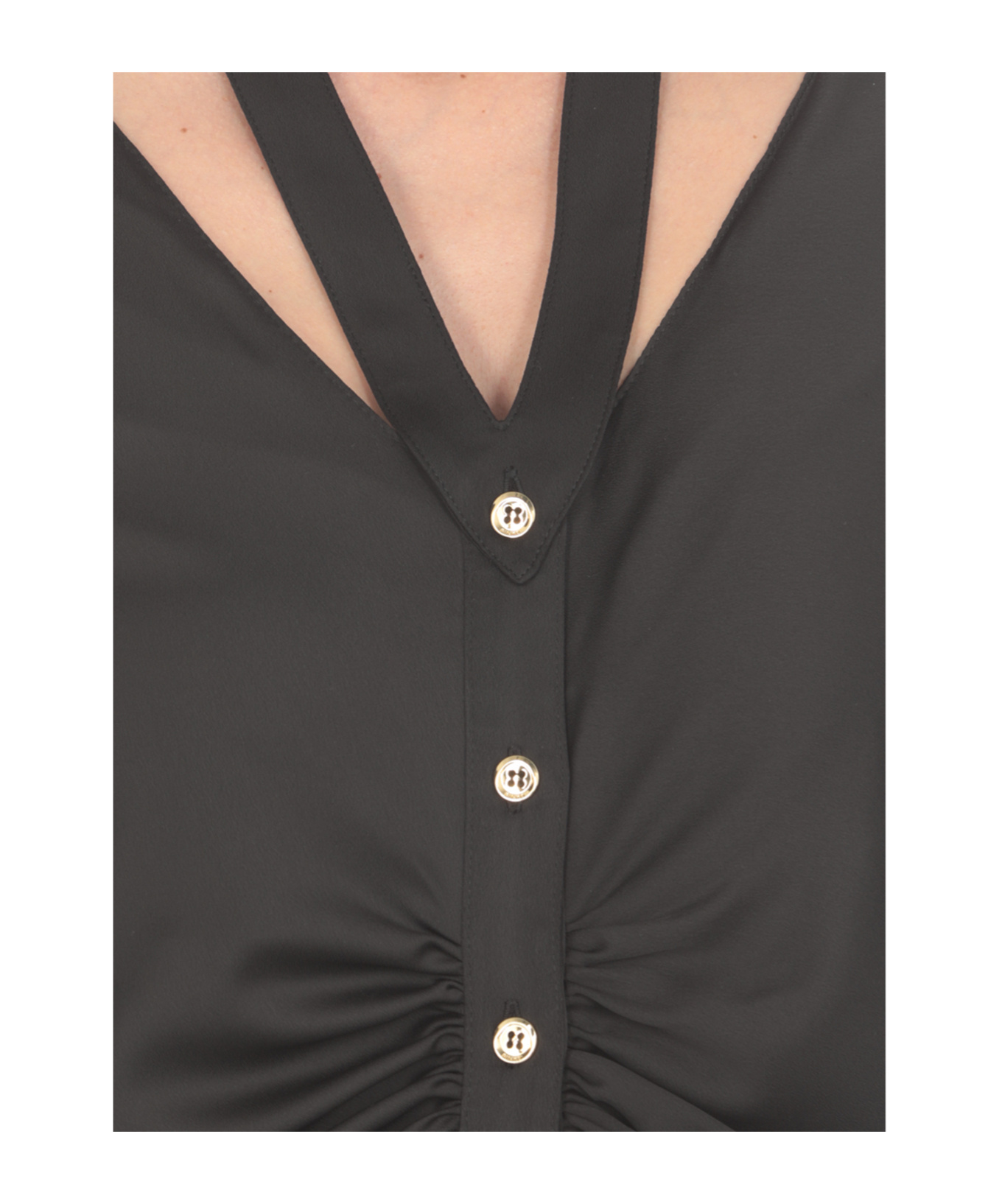 Pinko Button-up Runch Detailed Midi Dress In Black