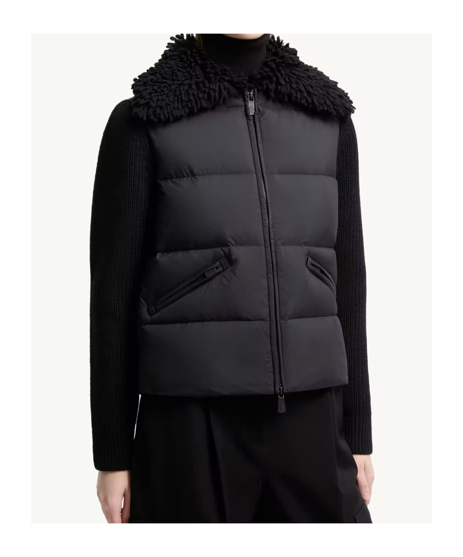 Moncler Padded Wool Zip-up Cardigan In Black