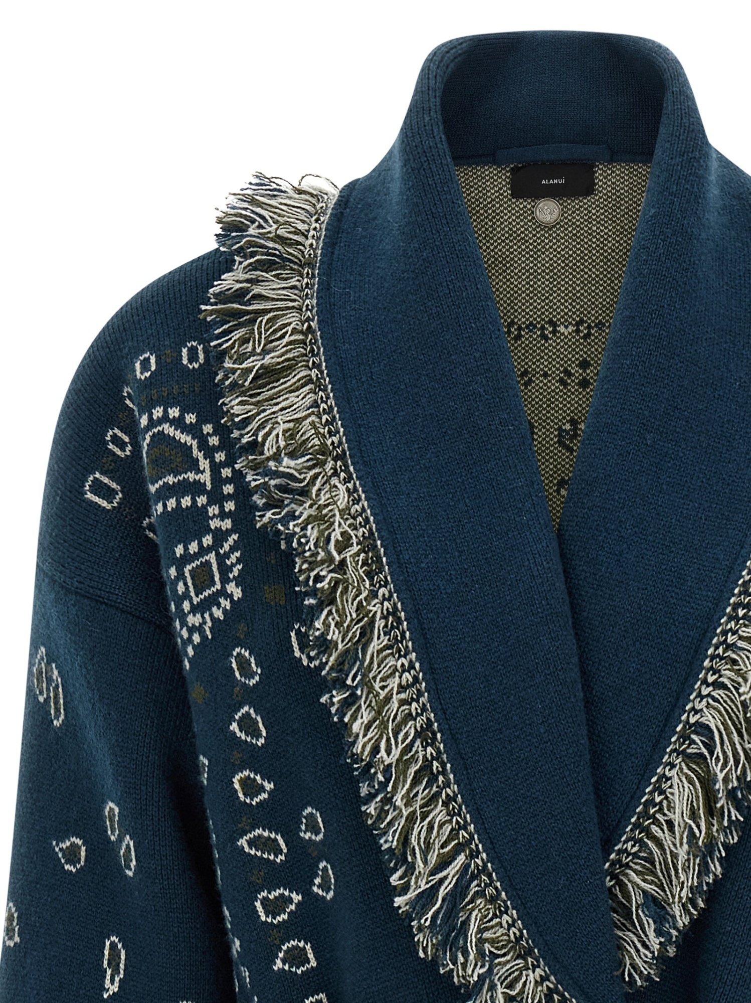 Alanui Long Cardigan With Fringe And Belt In Blue