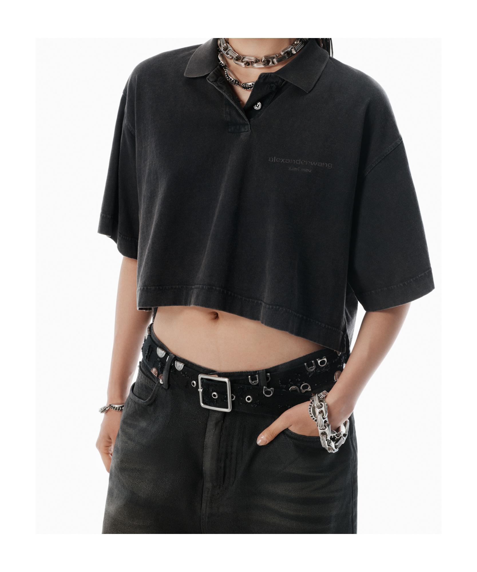 Alexander Wang Short Polo Shirt In Black
