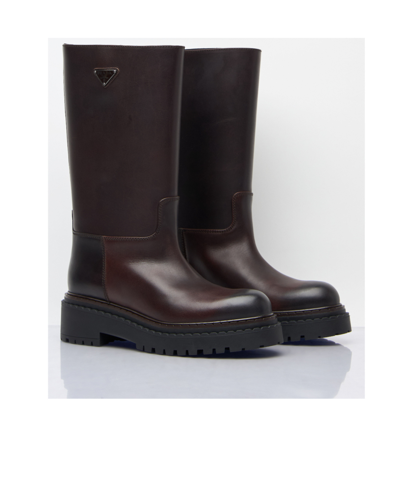 Prada Women Logo Plaque Leather Boots In Black