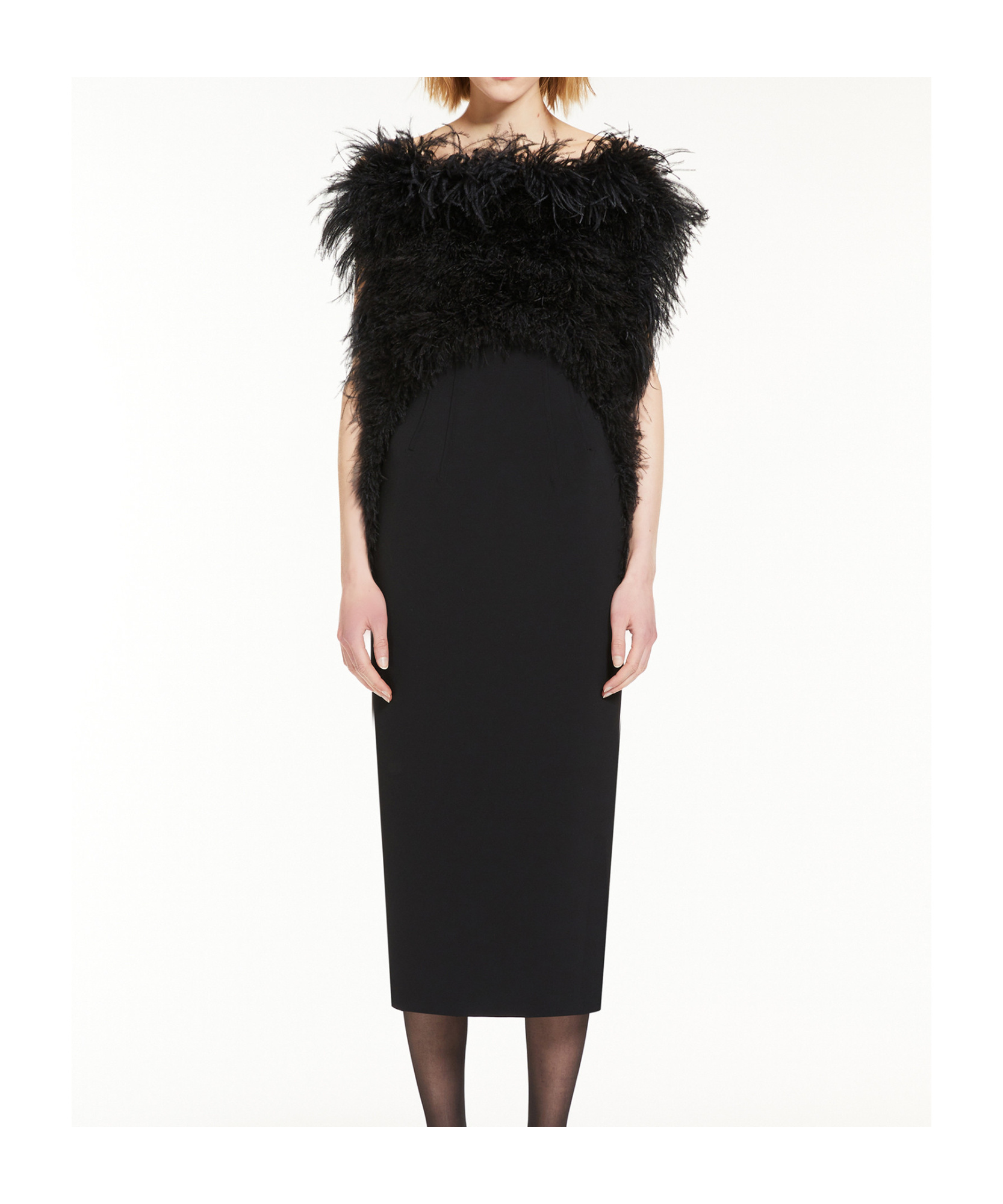 Sportmax Feather-trim Square Neck Midi Dress In Black