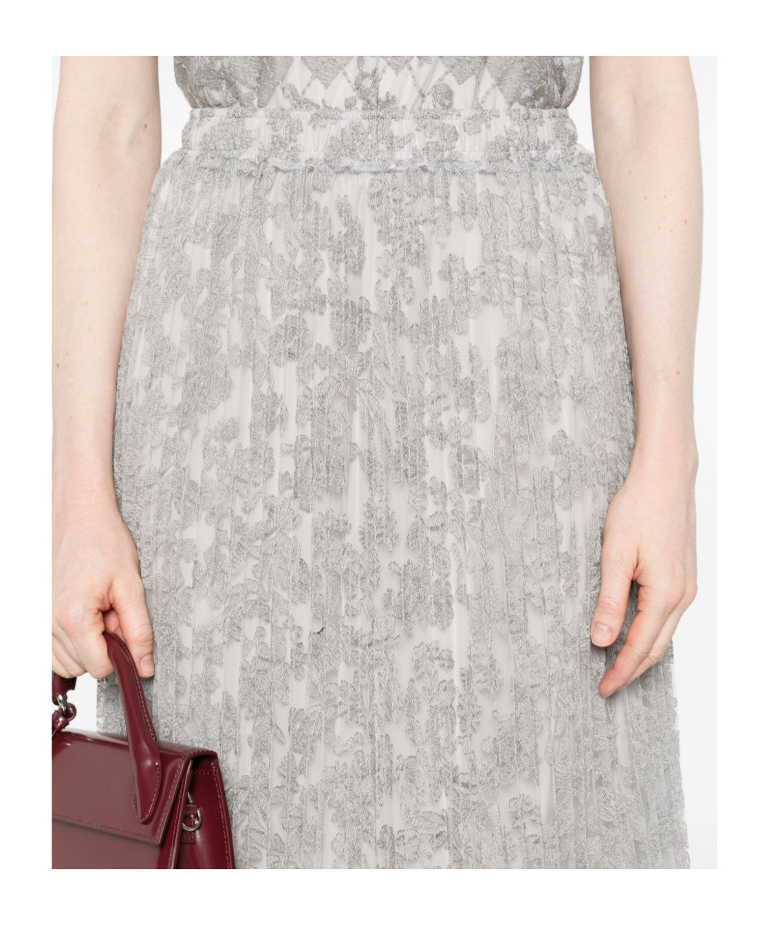 Ermanno Scervino Midi Skirt With Floral Lace Overlay In Gray
