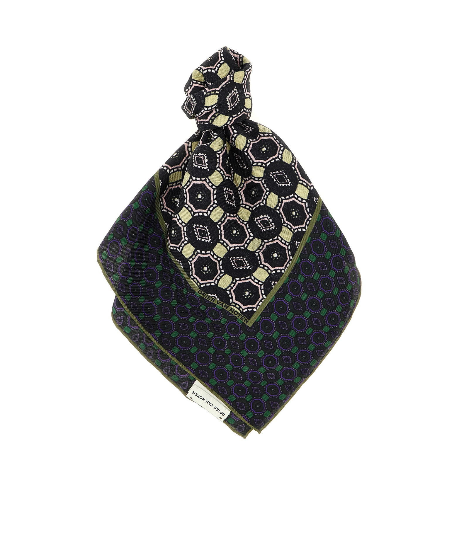 Dries Van Noten Geometric Pattern Silk Scarf With Intricate Detailing In Multi