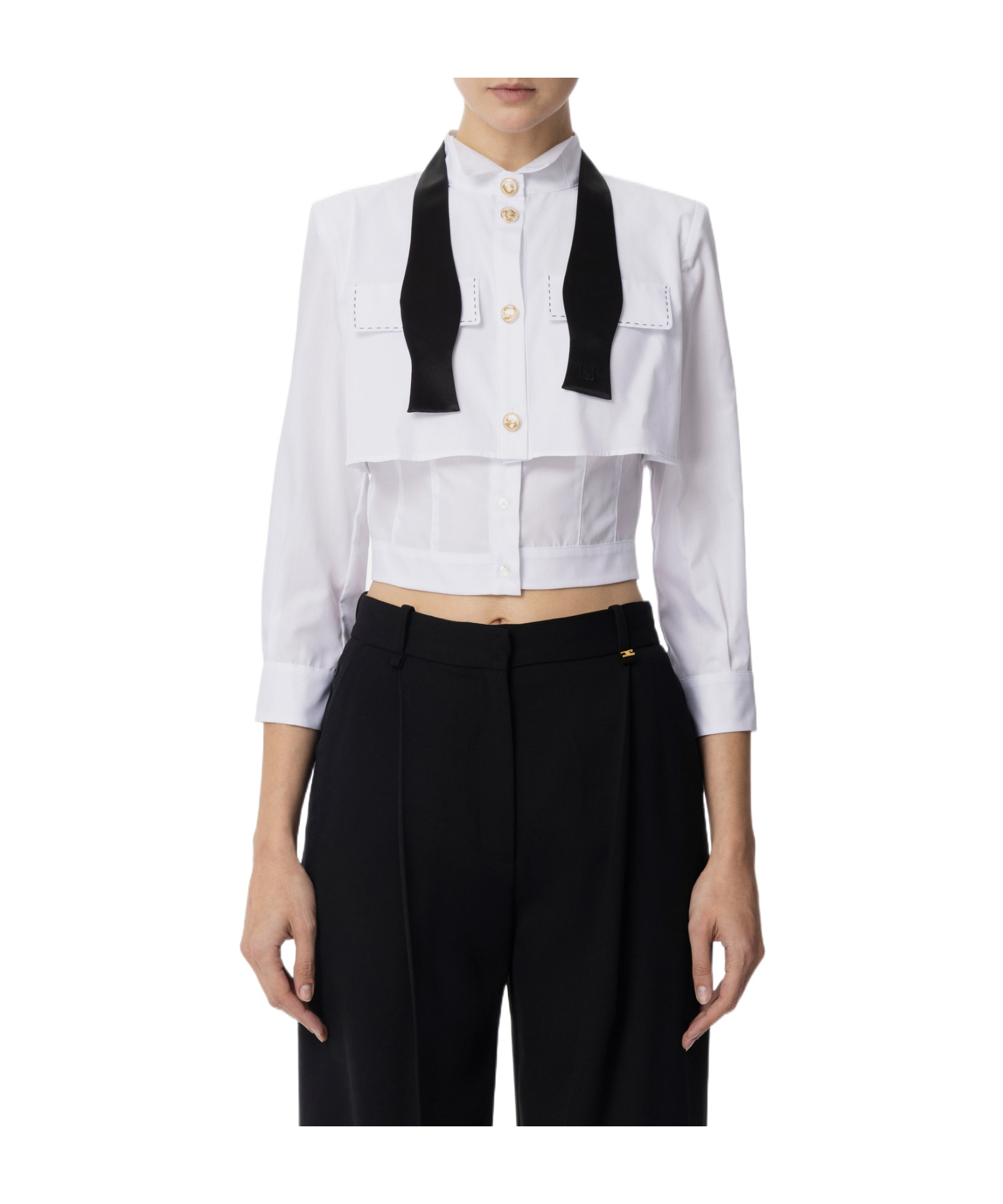 Elisabetta Franchi Bowtie Poplin Shirt In Black