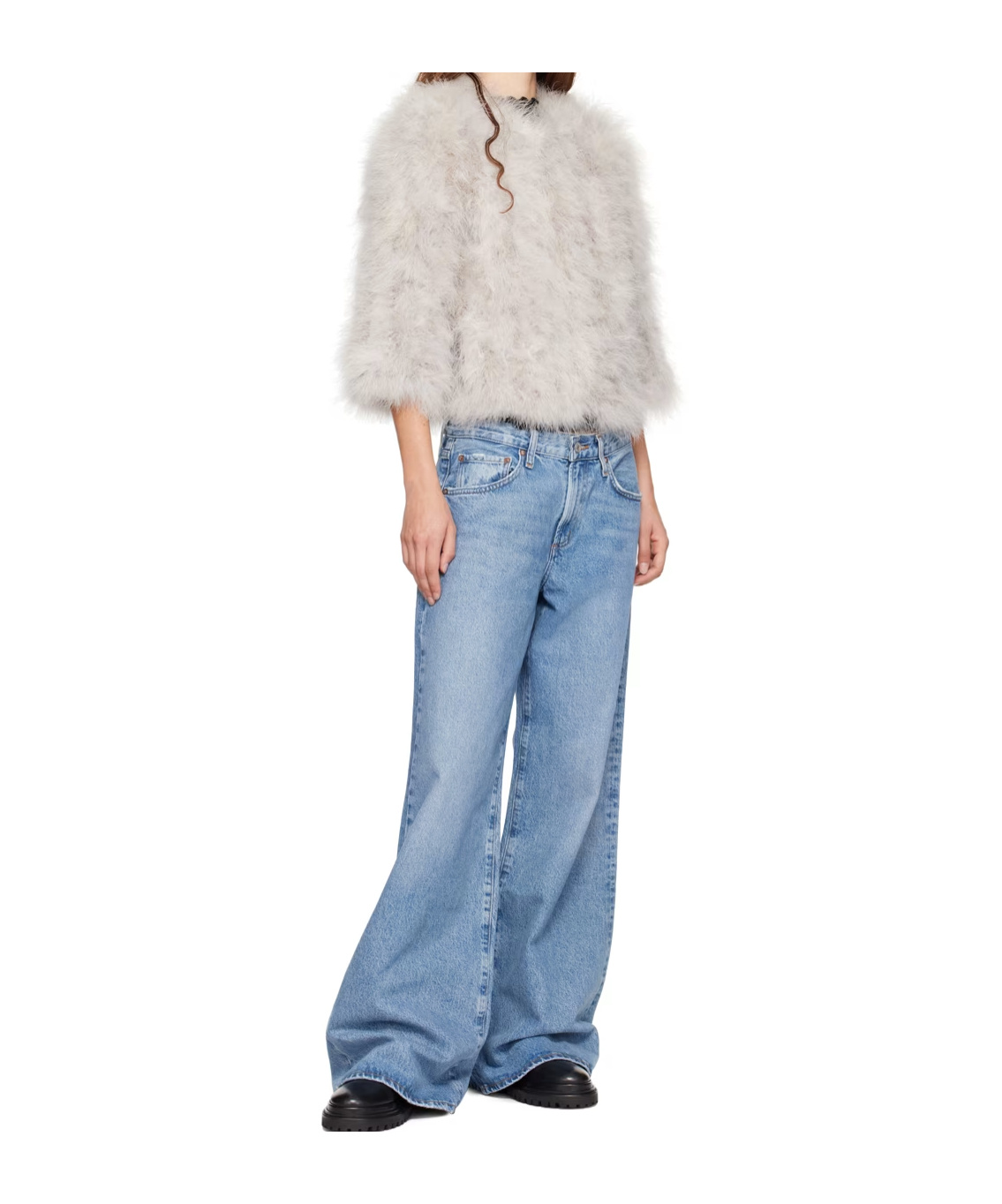 Yves Salomon Gray Cropped Feather Jacket In White