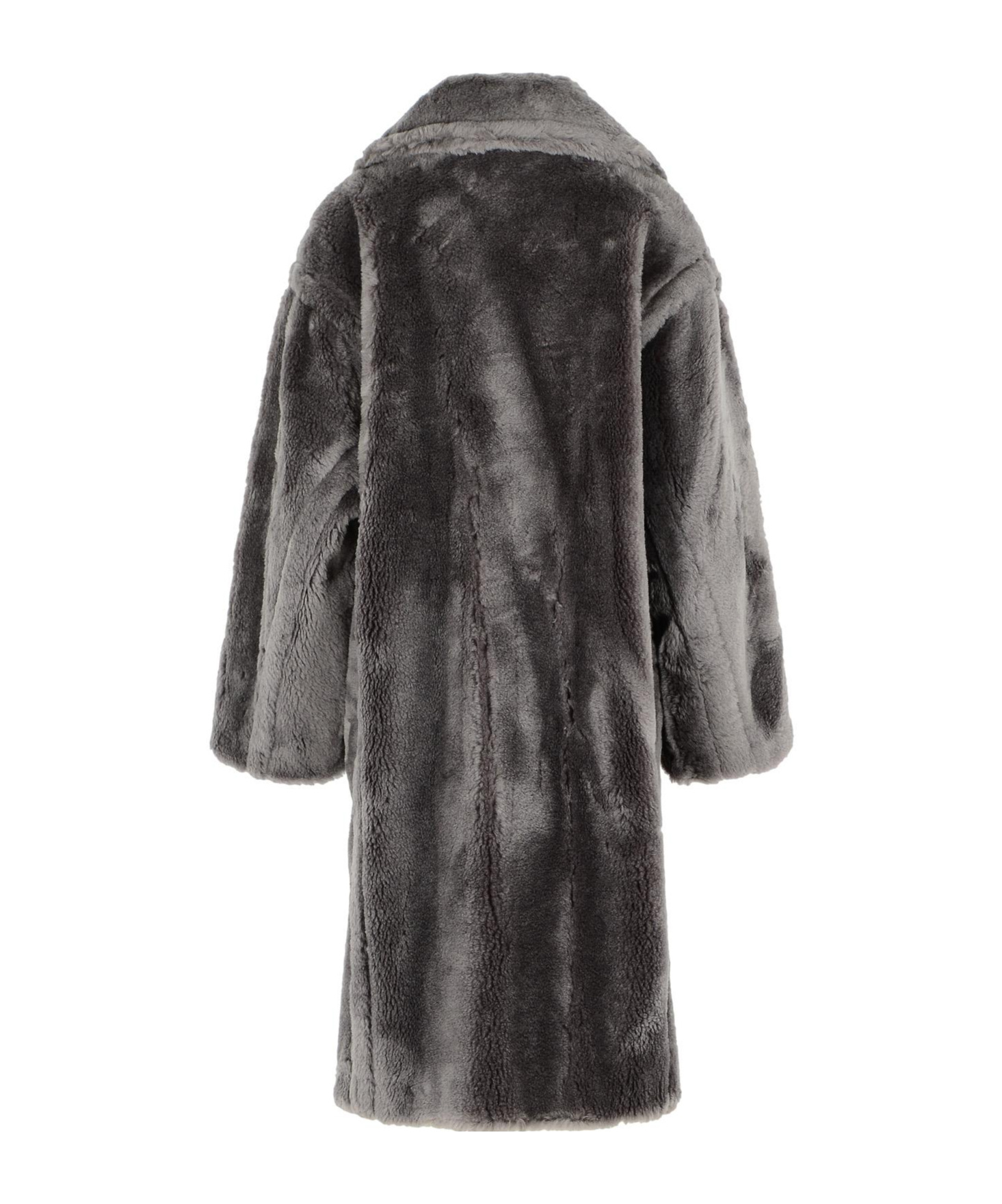 Stand Studio Long Sleeve Wool Coat With Faux Fur In Gray