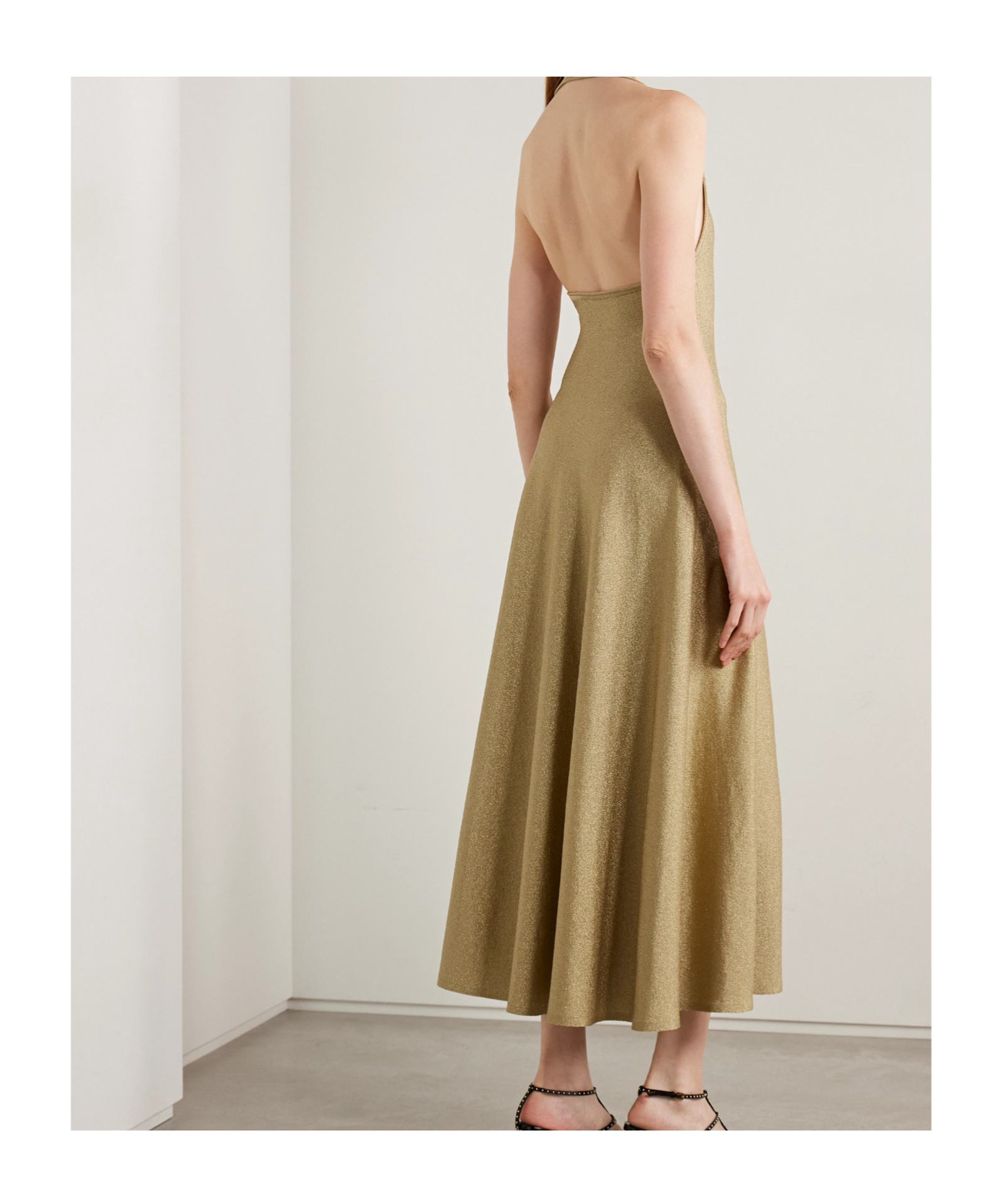 Khaite Melina Lurex Halterneck Midi Dress In Brown