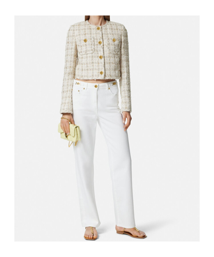 Versace Tweed Cardigan Jacket In White