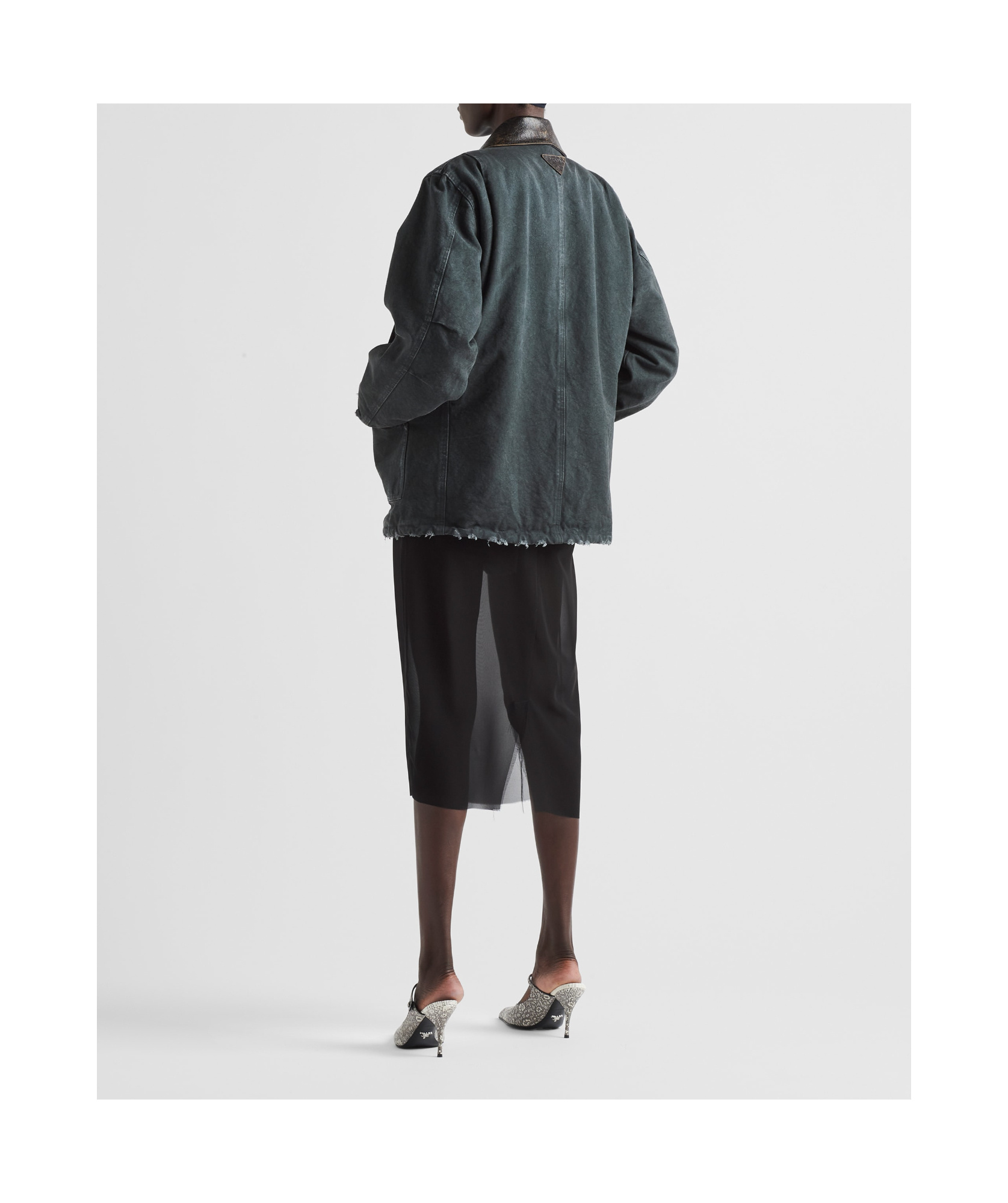 Prada Triangle-logo Canvas Jacket In Gray