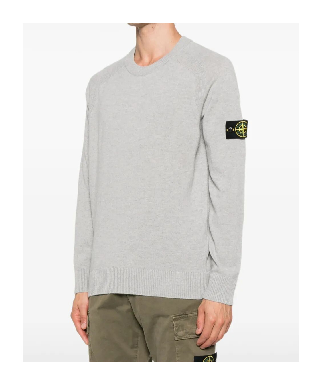 Stone Island Lightweight Wool Crew Neck Sweater With Raglan Sleeves Clothing In Gray