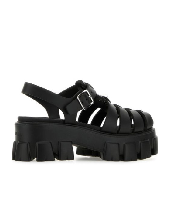 Shop Prada Logo Platform Sandals In Black