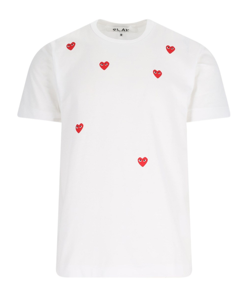 Comme Des Garçons Play T-shirt With Round Neck And Short Sleeves In White