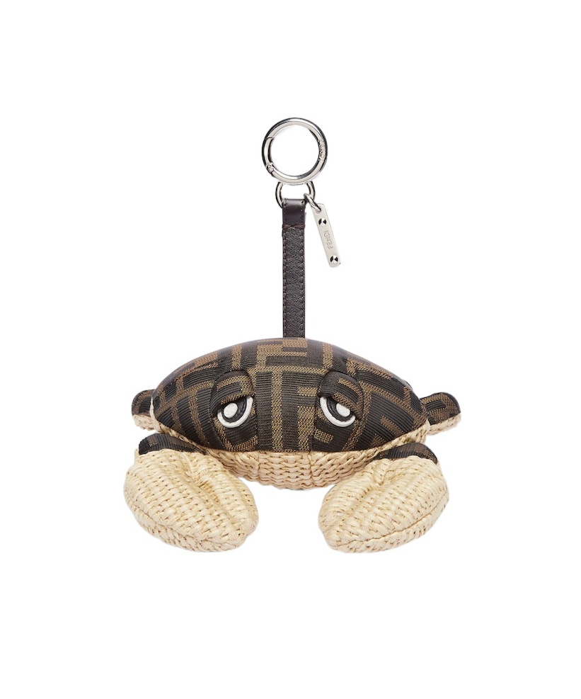Fendi Raffia And Jacquard Crab Charm In Brown