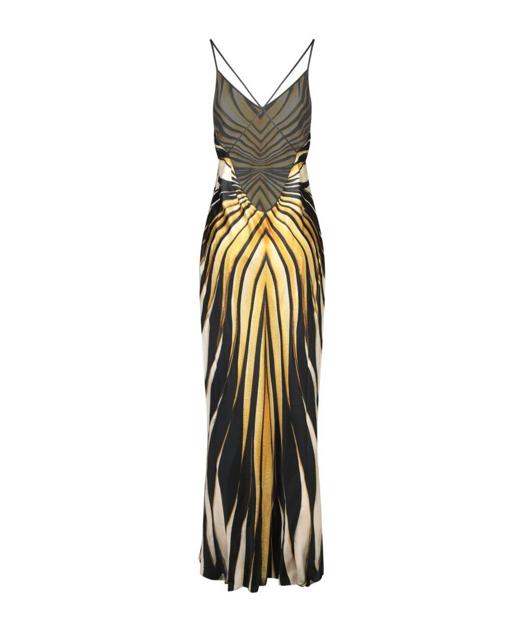 Roberto Cavalli Multicolor Silk Dress With Dynamic Stripes And V-cut Back In Multicolor