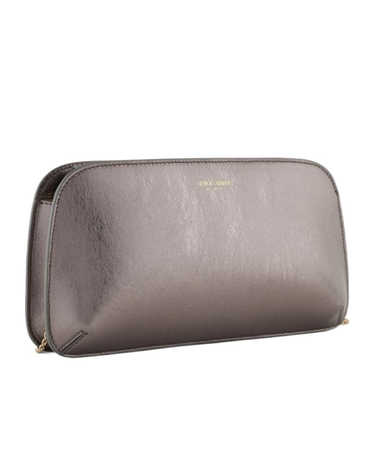 Giorgio Armani Logo Metallic Leather Clutch In Gray