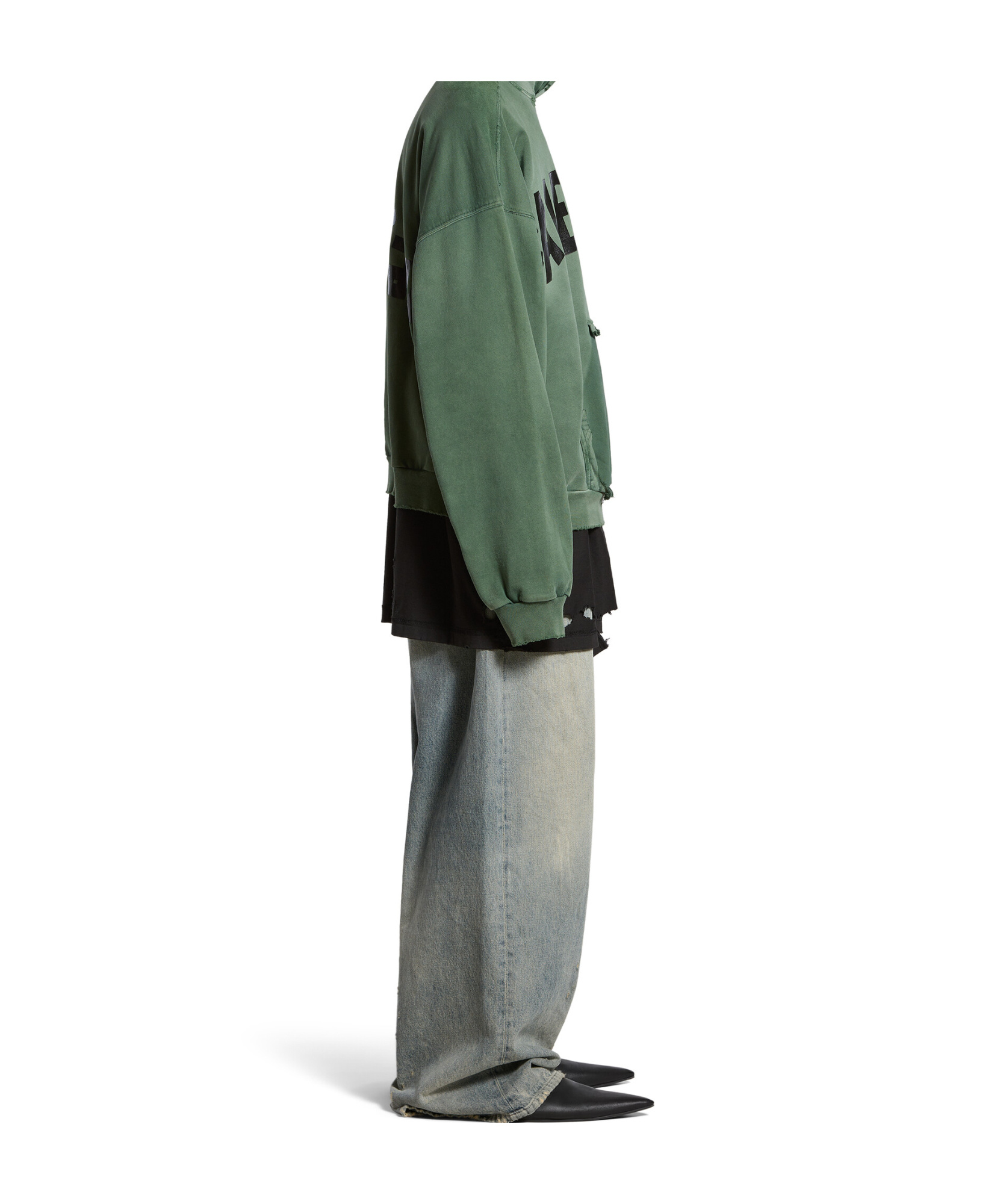 Shop Balenciaga New Tape Type Ripped Pocket Hoodie Large Fit In Dark Green