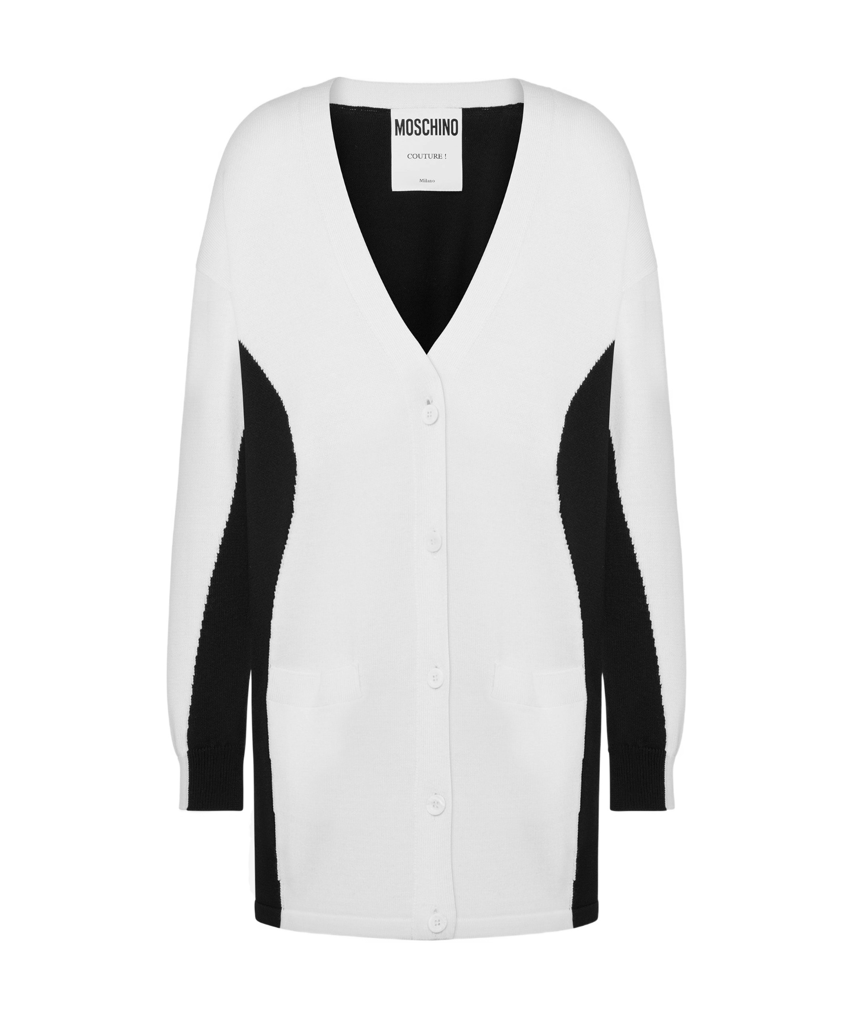 Moschino Black And White Wool Cardigan In White