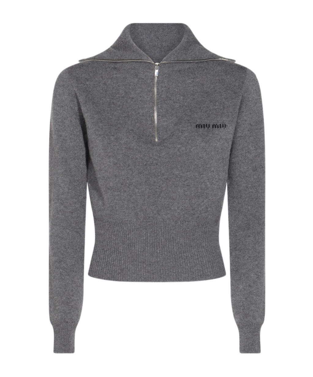 Miu Miu Long-sleeved Sweater In Gray