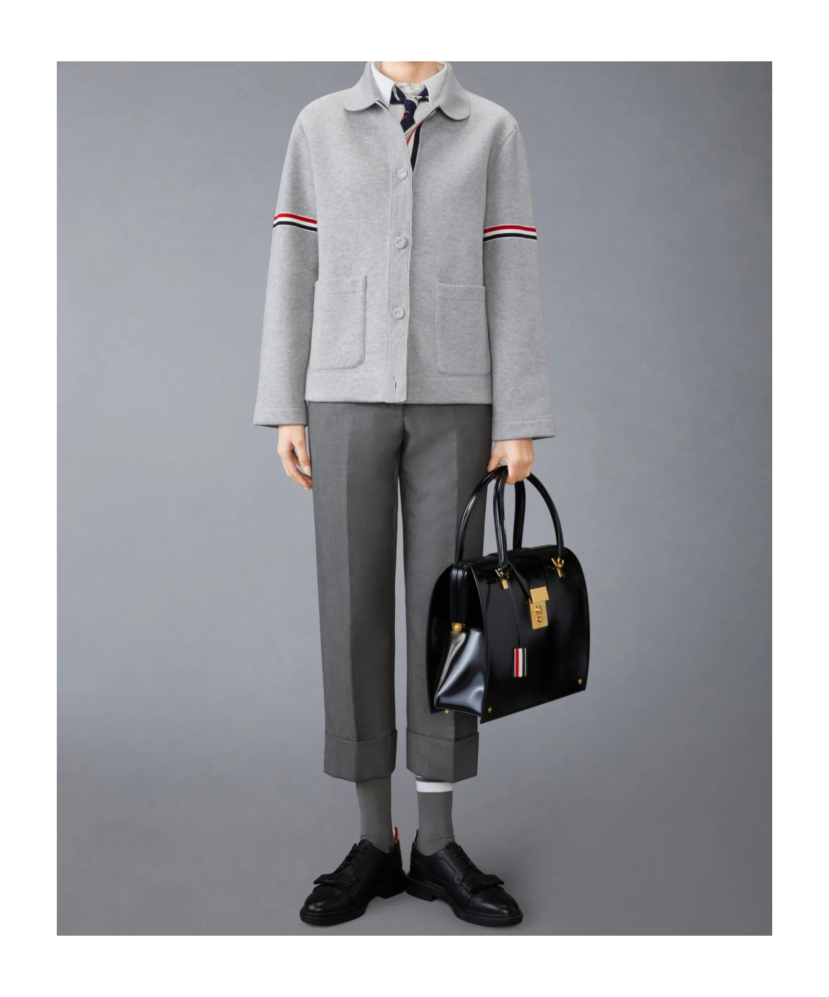Thom Browne Rwb-stripe Cotton Jacket In Gray