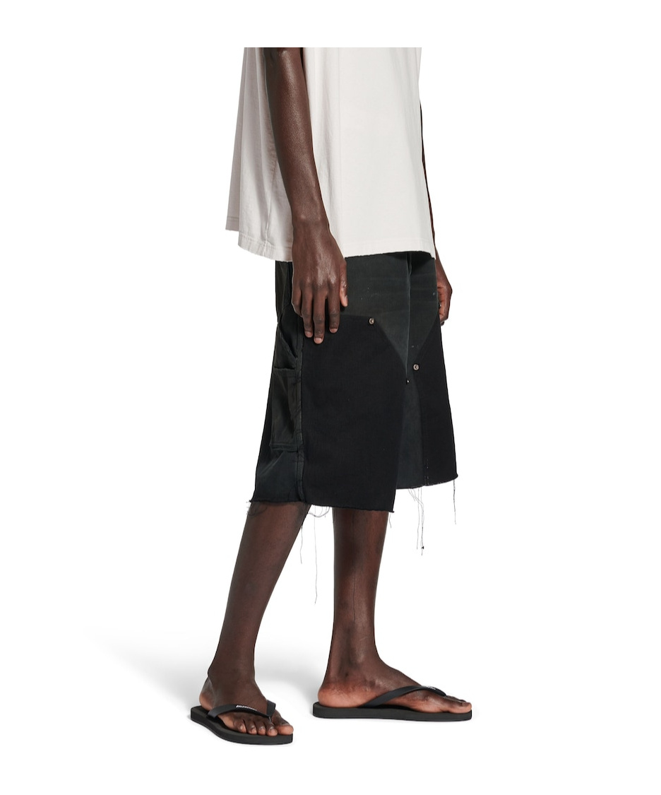 Balenciaga Men's Ripped Off Shorts In Black/green/red In Black
