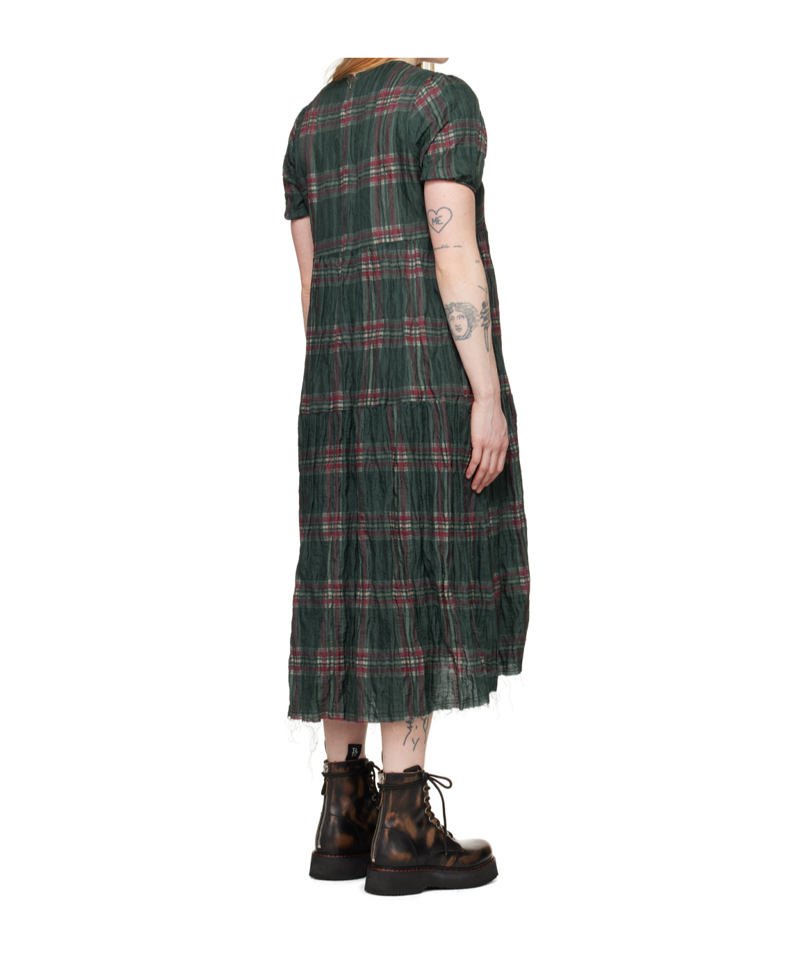 R13 Green Check Midi Dress In Gray